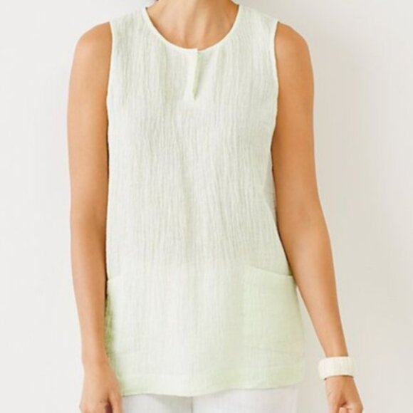 Pure Jill J Jill Women's Tank Top XL Lavender Pink Crinkle Linen Swing Pockets - Picture 3 of 14